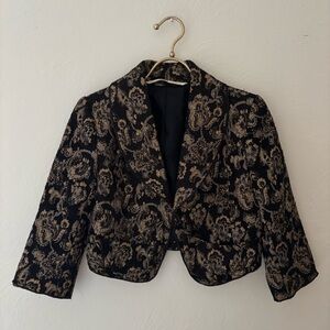 Twelfth Street by Cynthia Vincent Black and Gold Cropped Blazer